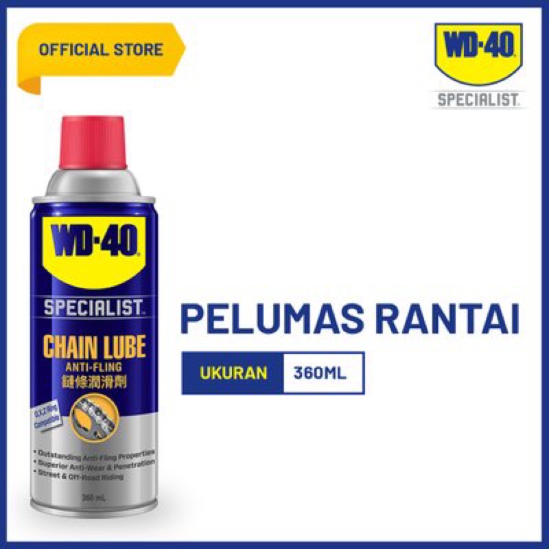 WD-40 Specialist Chain Lube  MEMBERIKAN PELUMASAN &amp; PERLINDUNGAN RANTAI YANG BERPERFORMA TINGGI &amp; TAHAN LAMA