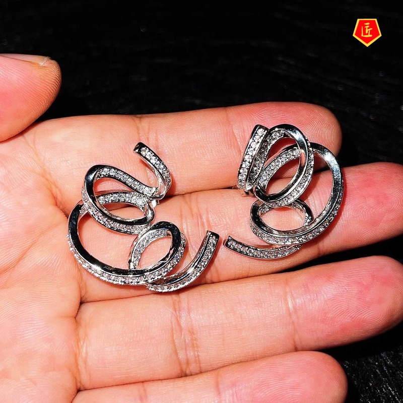 [Ready Stock]Micro-Inlaid Full Diamond Winding Ear Studs Personality