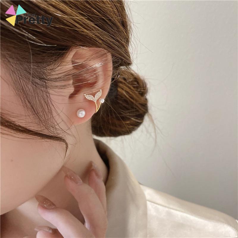 925 Perak Jarum Ikan Korea Ekor Mutiara 2021 Baru Trendi Elegan Fashion Stud Earrings - PD