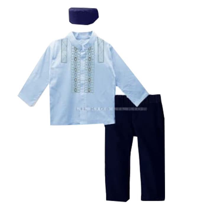 Baju Setelan Kemeja Koko Lebaran Anak Laki Laki Biru Navy - FO1807