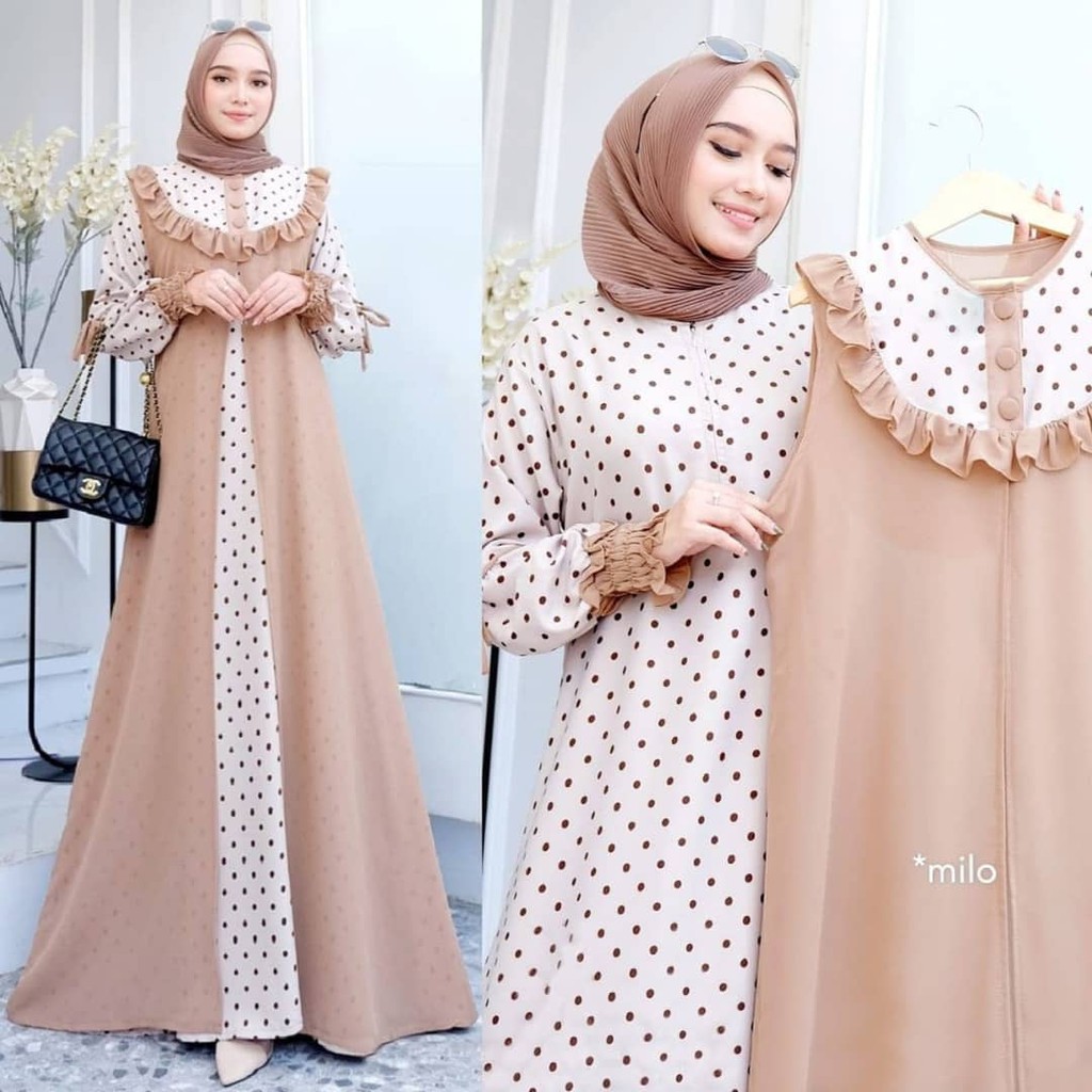 GAMIS WANITA KIMIKO SET DRESS 2IN1 BL ( INNER + OUTER PISAH ) Bahan CERUTY BABYDOLL FULL FURING GAMIS TERBARU 2023 LEBARAN WANITA DRESS WANITA FASHION MUSLIM TERBARU KEKINIAN MAXY DRESS JUMBO POLKADOT DRESS LD 110 CM