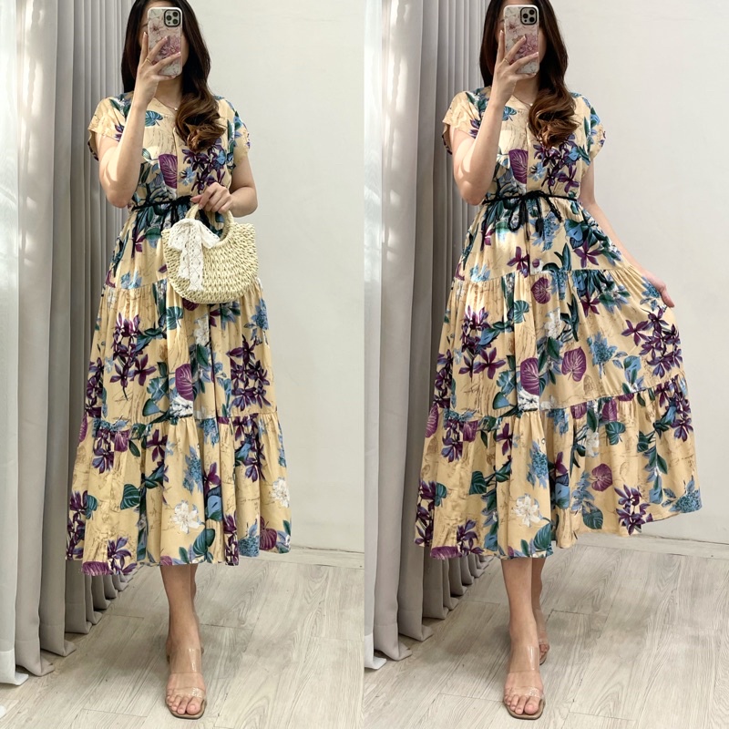 Amariel Malibu Home Dress - Daster Nyaman Adem-Mlb: Leafy Creme
