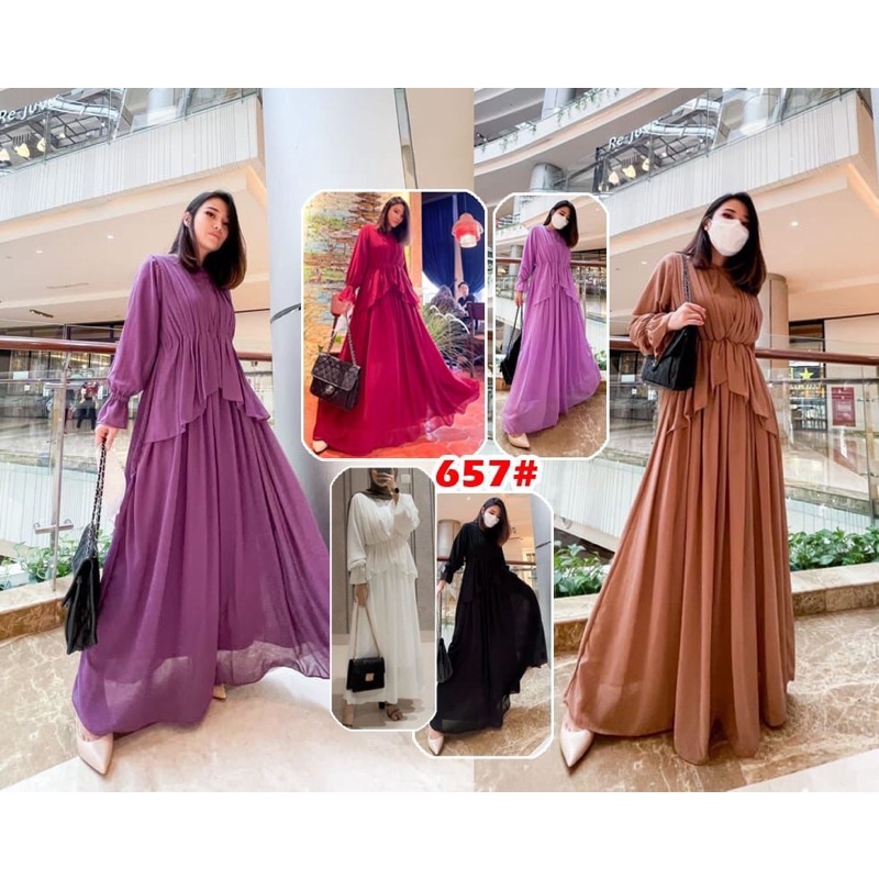 657#Gamis full ceruty/dress muslim/dress/pakaian wanita