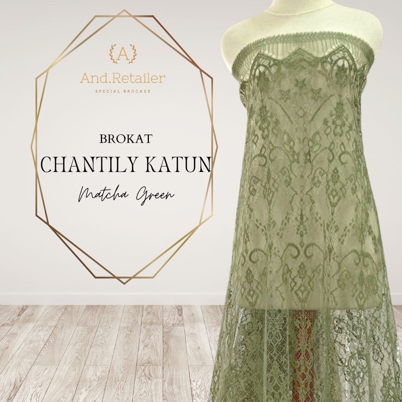 Bahan Kebaya Brokat Semi France Lace Chantily Shantily Katun Per panel 2,5m Warna Matcha Green tea