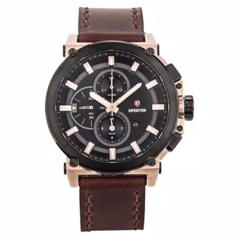 Jam Tangan Pria Expedition 6612 E 6612 EXP6612 MC LBRBA Chronograph Rose gold Leather Strap Limited