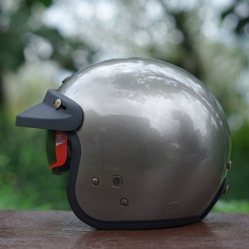 Helm NJS NX-2 NX2 Original Dewasa Premium Retro Inner Visor Paket Kaca Datar Atau Cembung-Greybell Glossy