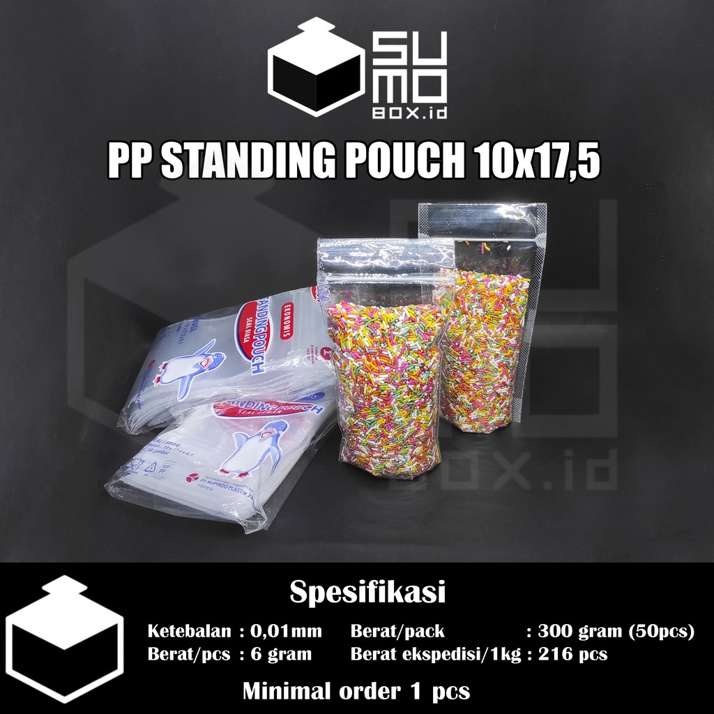 Standing Pouch Plastik 10x17,5 transparan / plastik snack klip ziplock seal biasa seal lebar [ECERAN