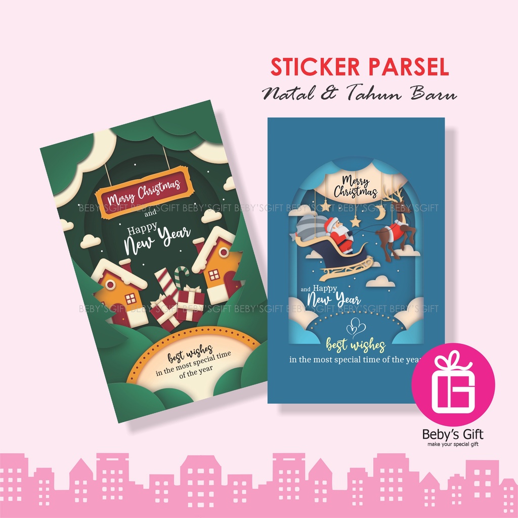 

Sticker Segel Box Parsel Natal dan Tahun Baru Stiker Merry Christmas and Happy New Year