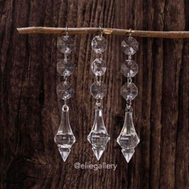 Tirai Kristal Akrilik Kaca 14 mm panjang 1 meter + Bandul Tombak / Tirai Kristal 1 meter FREE Bandul