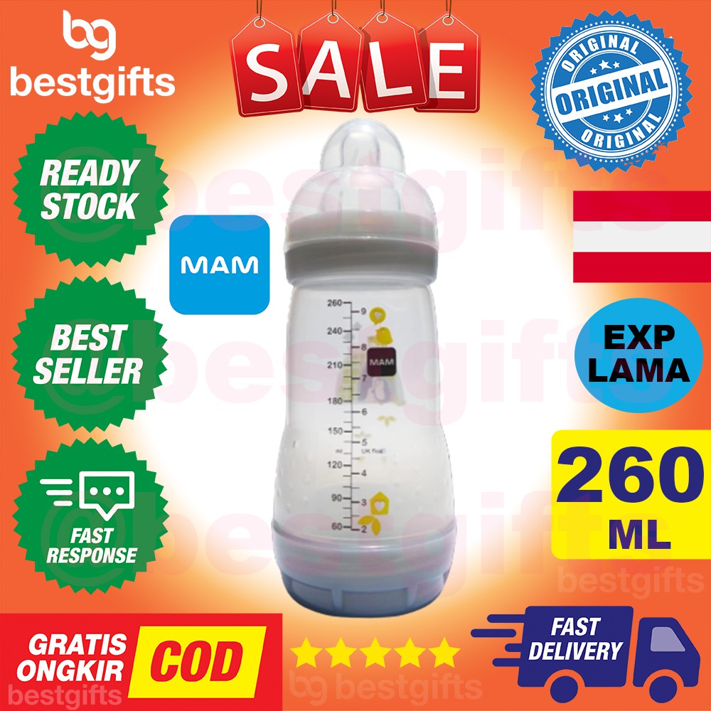 MAM ANTI COLIC MILK BOTTLE 260ML BLUE BOTOL SUSU AMAN TAHAN PANAS KOLIK SEDAK DOT BAYI ANAK 260 ML