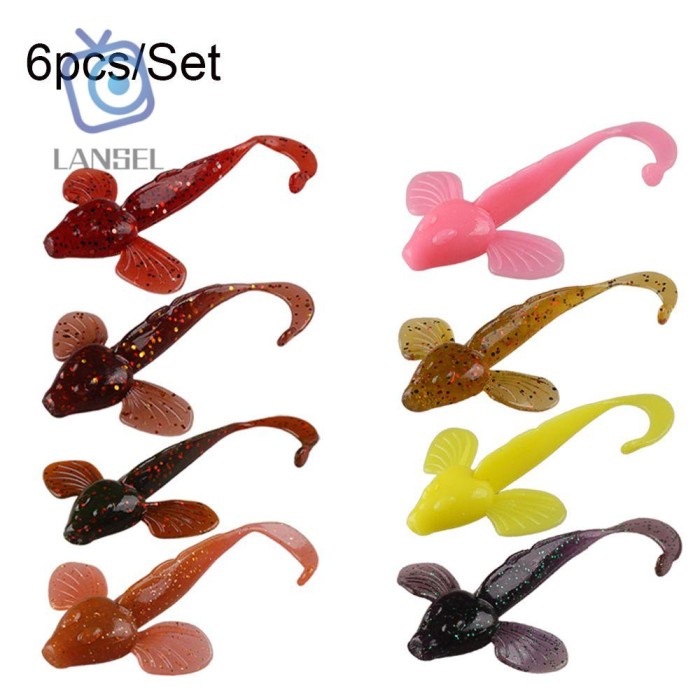NC344 Lansel 6pcs Set Umpan Pancing Tiruan Bentuk Udang Bahan Ukuran 8