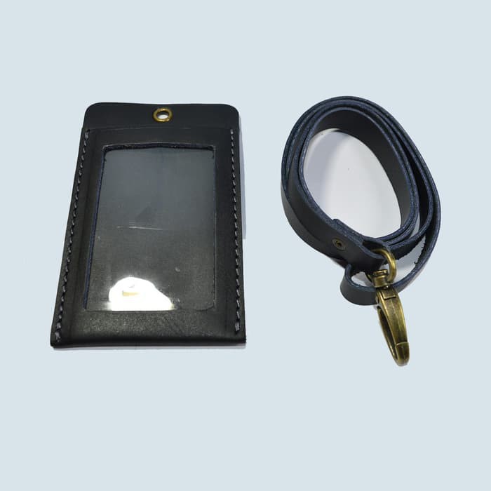 

gantungan id card kulit asli warna hitam model simpel card holder