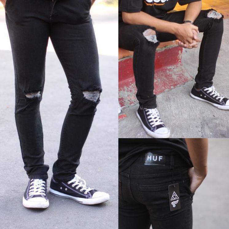 Paling Sesuai.. Celana Jeans Panjang Sobek Robek Lutut pria/Celana Levis Slimfit sobek robek laki la