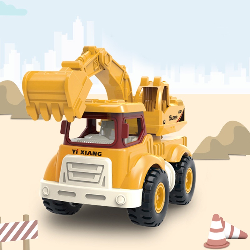 Mary Mainan Mobil Bayi Truk Tarik Kembali Mini Dengan Sambungan Fleksibel Excavator Simulasi/Mixer Truck/Crane/Wagon Balita Sandbox