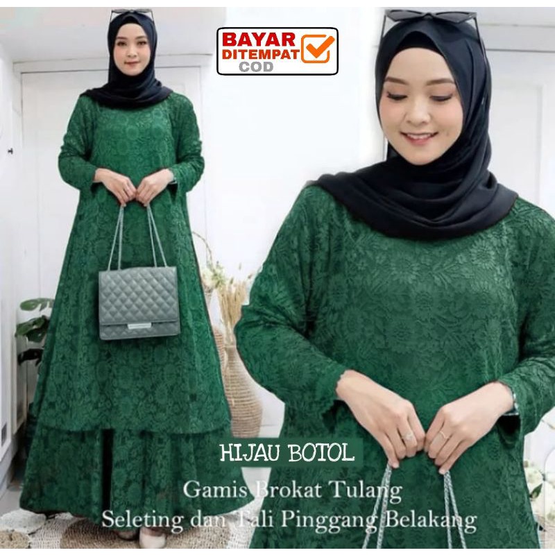 Gamis Brukat Malaysia Baju Kurung Melayu Wanita Modern Fashion Muslim Dress Kondangan Mewah Jumbo Re