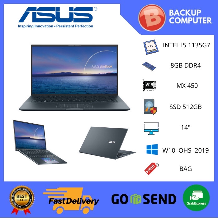 ASUS ZENBOOK UX435EG IPS511NP I5 1135G7 8GB 512SSD MX450 2GB W10+OHS