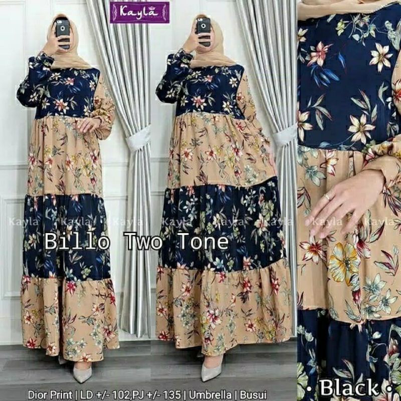 Billo Two Tone Maxy, GAMIS MOTIF BUNGA CANTIK FIT XL LD 104 BAHAN DIOR PRINT ZIPPER BUSUI TERMURAH OOTD