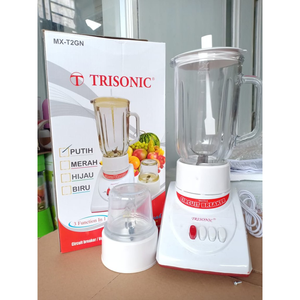 BLENDER TRISONIC 3 IN 1 MX - T2GN PUTIH BLENNDER JUICE JAR KACA 2 In 1 LOW WATT GRINDER 3 MATA PISAU JUICER GELAS KACA BUAT BUMBU DAPUR DAN JUS BUAH BLANDER TRISONIK