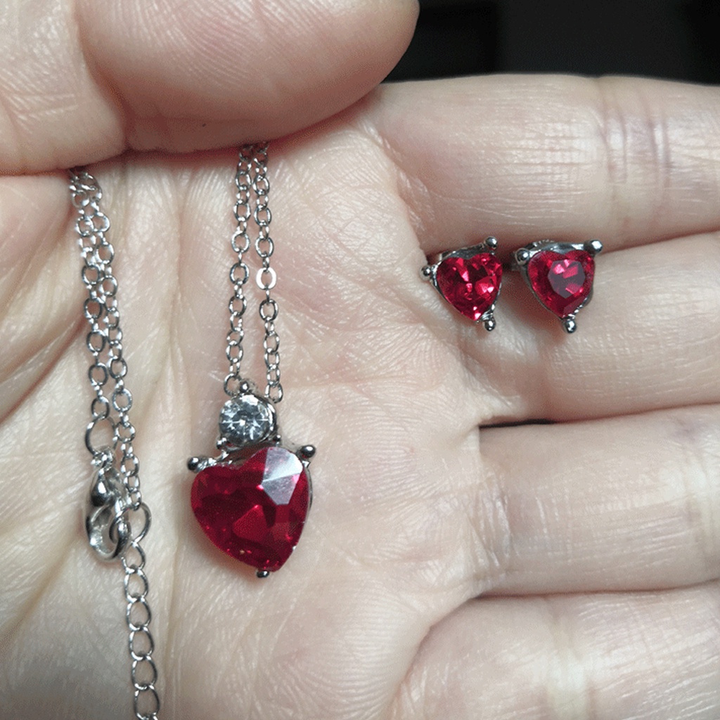 Hu Hu Hu Hu Hu Alat Bantu Pasang Kacamata♡ 1 Set Kalung Anting Liontin Hati Aksen Berlian Imitasi Berkilau Tahan Lama Untuk Pernikahan