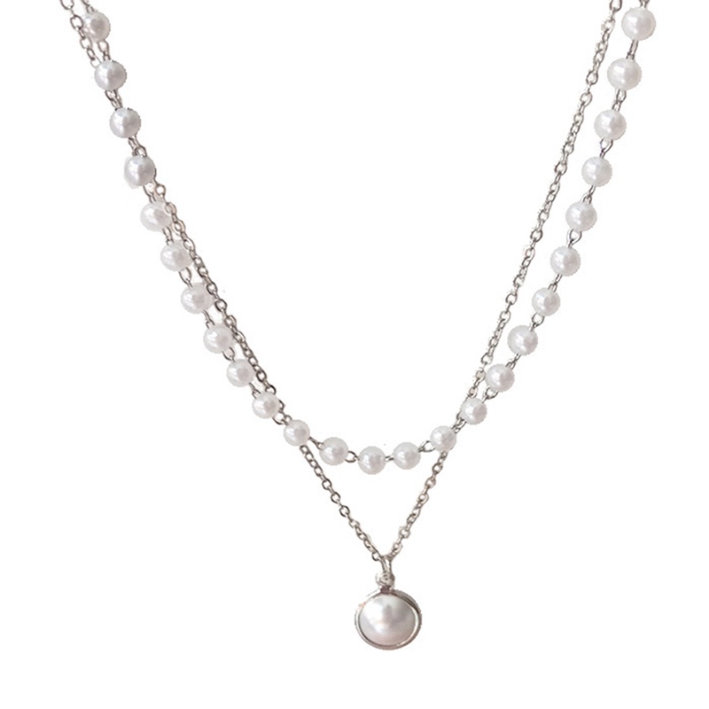 Kalung Choker Rantai Liontin Mutiara Lapisan Ganda Untuk Wanita
