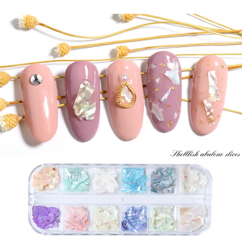 Timekey 12 Sekat / Set Hiasan Kuku 3D Asimetris Bahan Kulit Kerang Abalone Untuk Nail Art A8K5