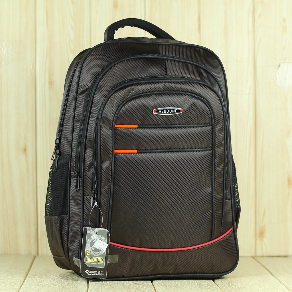 Ransel Punggung Rebound Coklat List Merah Backpack Laptop Kerja Ransel Kuliah Jumbo Tebal