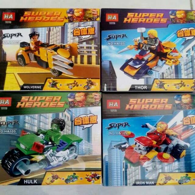 Mainan Brick Super Heroes  Bongkar pasang super Hero Hulk Spiderman Ironman satuan Random