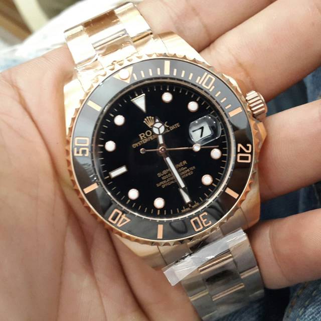 Jam tangan rolex oyster perpetual date submariner silver rosegold