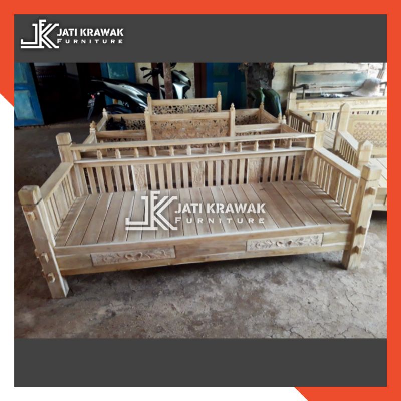 Bangku Bale Jari-jari Bubut | Daybed Bale bubut kayu jati jepara