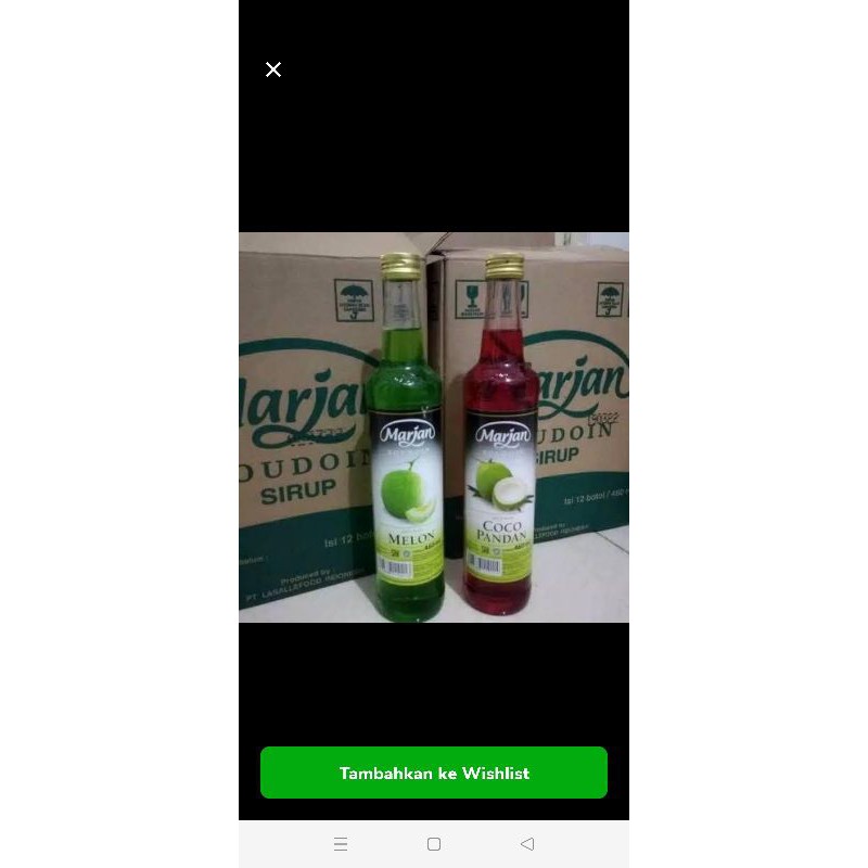 

Sirup Marjan Rasa Cocopandan dan Melon utk di atas harga perdus isi 12 pcs