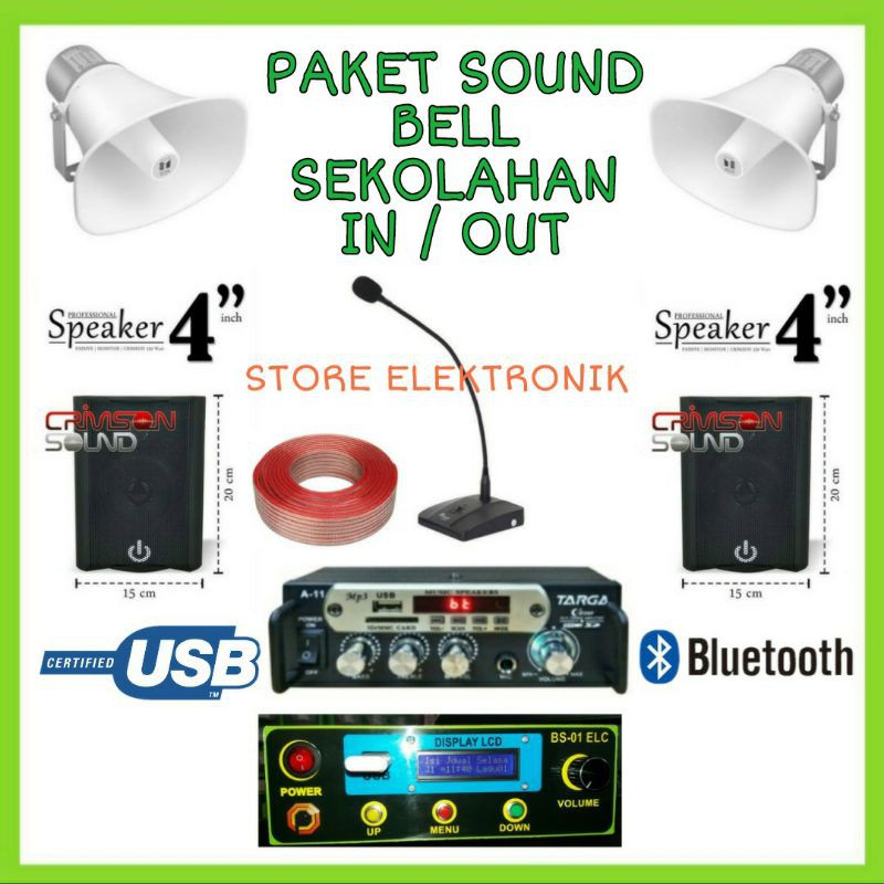 Paket Sound Bell Sekolahan Automatis 4 Speaker Plus Mic Podium Bell