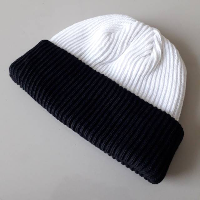 Short beanie beanie hat skate series 2 tone white+black