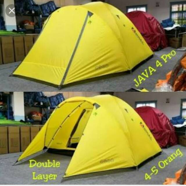 Tenda bekas Great Outdoor Java4 Pro warna kuning. Tent
