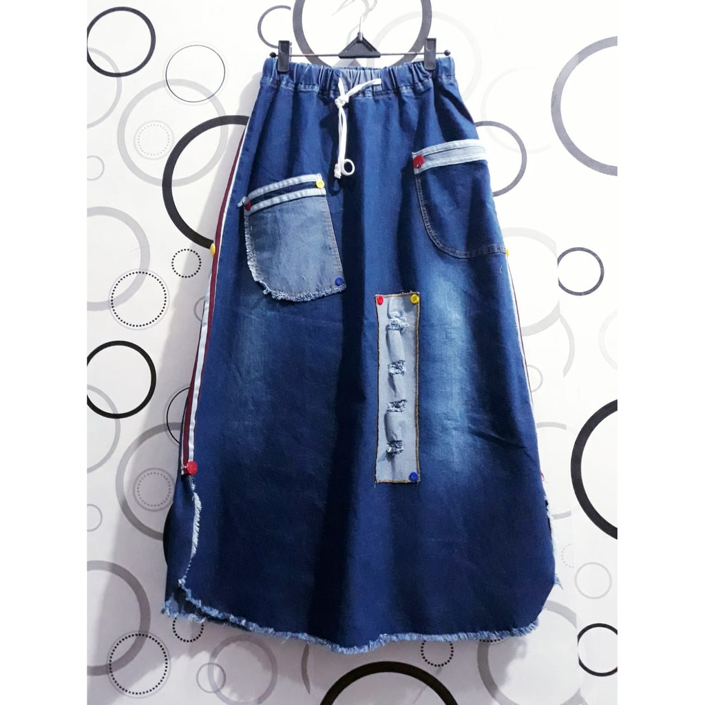 Rok Jeans Wanita Bawahan Panjang Junnov Strip Blue Denim Rok Jeans Wanita Bawahan Panjang Junnov Strip Blue Denim