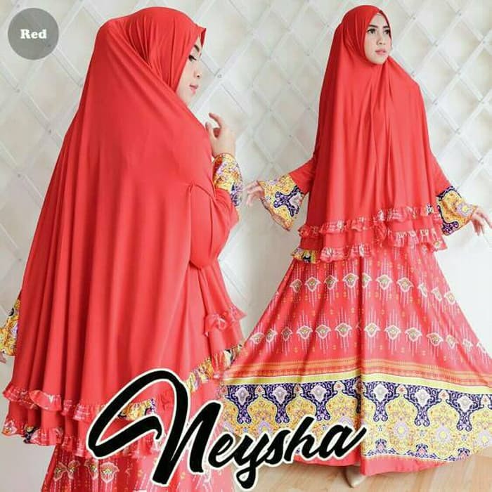 pakaian Gaun muslim ibu islami hjk setelan st hijab muslim syari NEYSHA merah jersey / baju wanita u