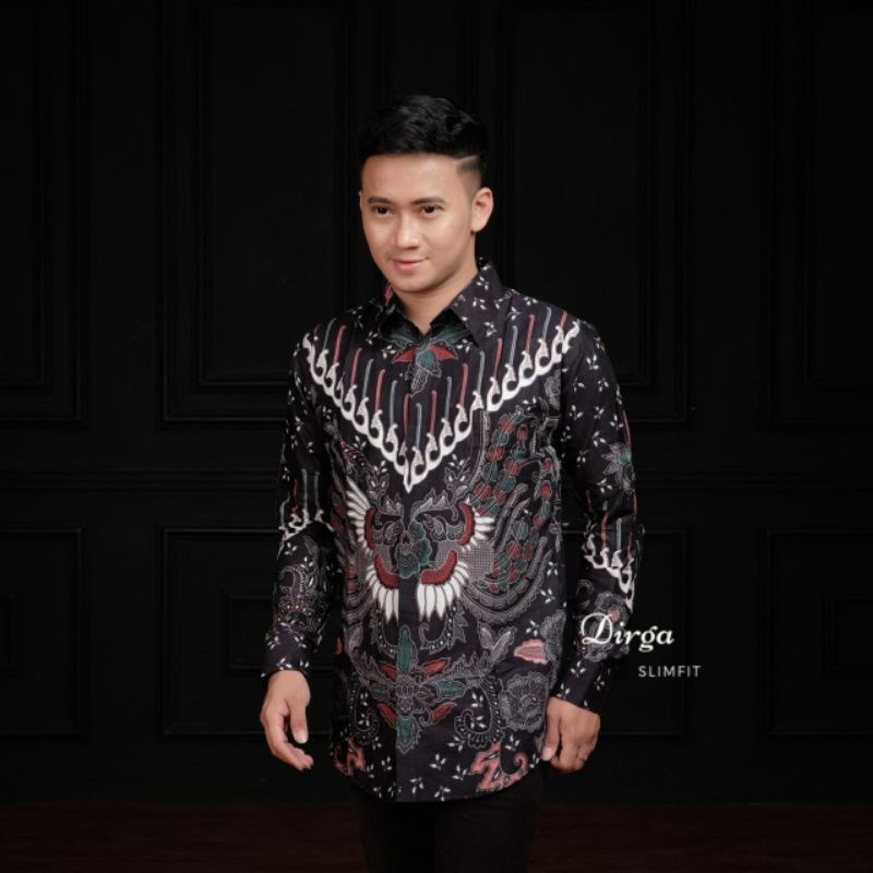 Batik Pria Lengan Panjang BATIK BERKAH HRB026 motif KERATONAN Kode 002 size M L XL XXL Reguler-KUPU PUTIH
