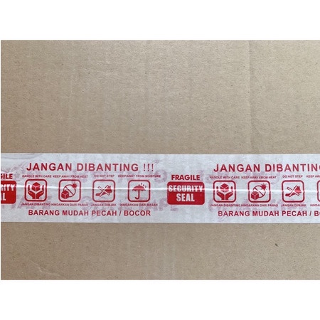 ( Rol 72 Yard ) LAKBAN VIDEO UNBOXING / FRAGILE JANGAN DIBANTING MERAH PUTIH 2 IN / PLAKBAN FRAGILE 48MM HANDLE WITH CARE