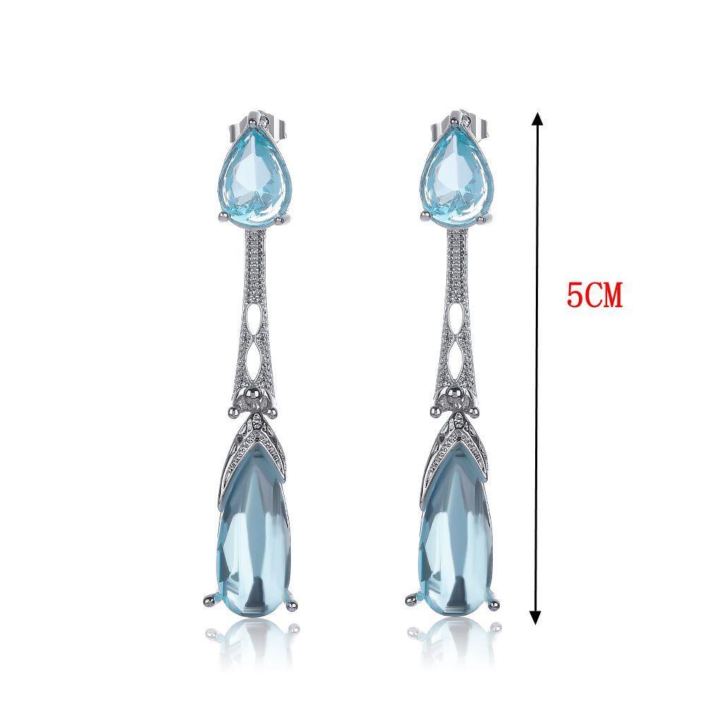 Anting Nanas Aquamarine Wanita Perak925 Lapis Perak Perhiasan Pernikahan Ear studs