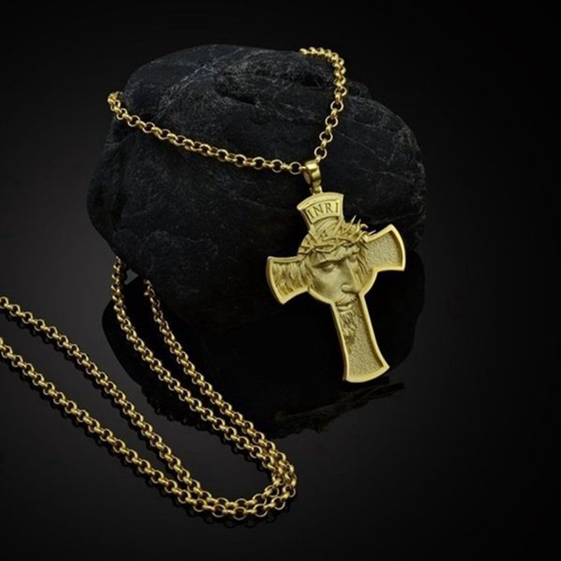 Pria Fashion  Jesus Crown Palang Pendant Kalung