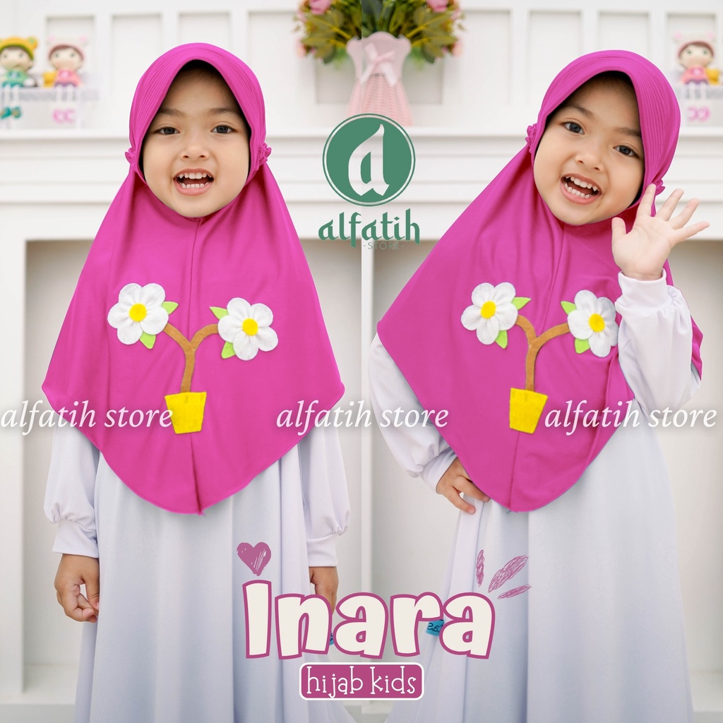 ALFATIH STORE / Jilbab Anak TK INARA Ped Simpel variasi bunga vase / Jilbab Anak Murah IANAH