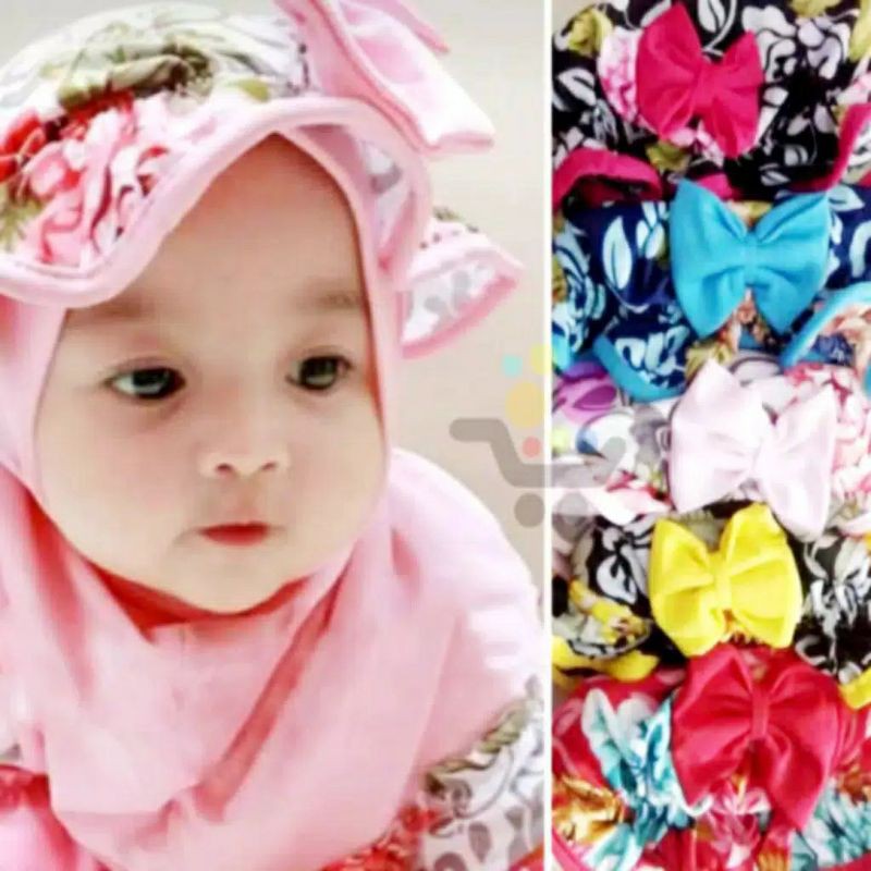 jilbab / anak / bayi / hijab /allsize 0-3 tahun/ TOPI BUNGA PITA / STOK