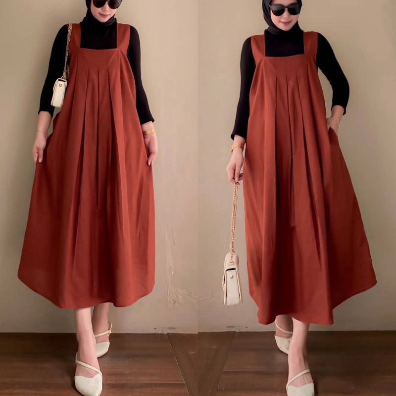 Alula overall/MIDI dress muslim/free manset hitam
