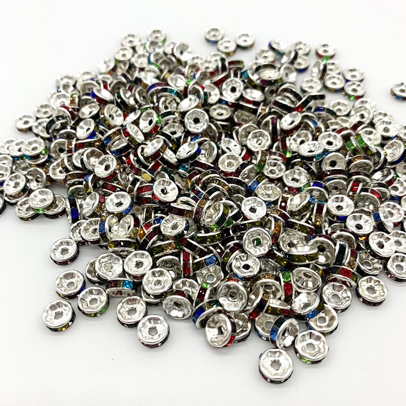 50pcs Manik-Manik Spacer Akrilik Lapis Emas/Silver Ukuran 8mm Untuk Membuat Perhiasan Diy