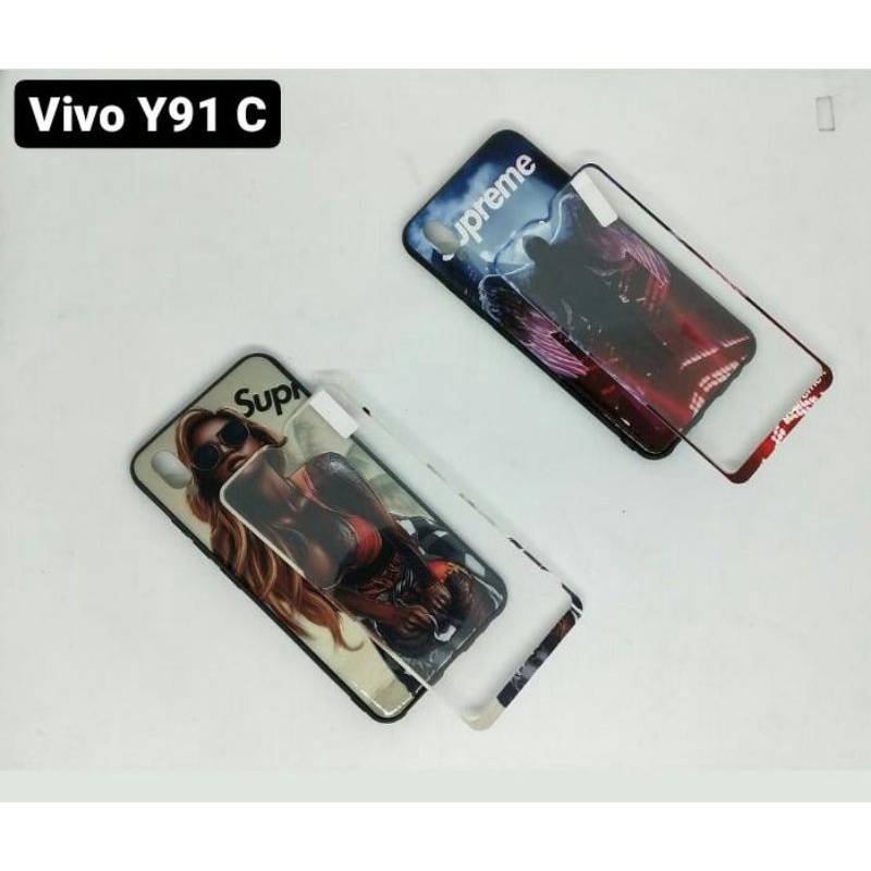 Fuze softcase vivo Y91C motif supreme plus tempered glass 3D