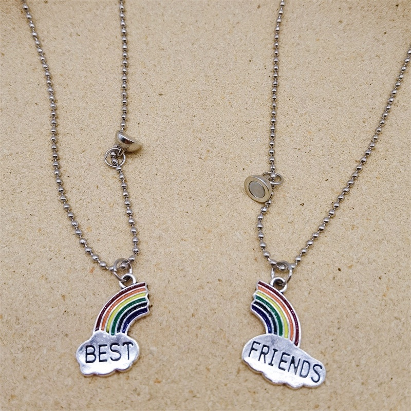 1 Pasang Magnetic Rainbow Couple Kalung Sederhana Dan Kreatif Pacar Klavikula Rantai Pria Dan Wanita Liontin Perhiasan Aksesoris - olo