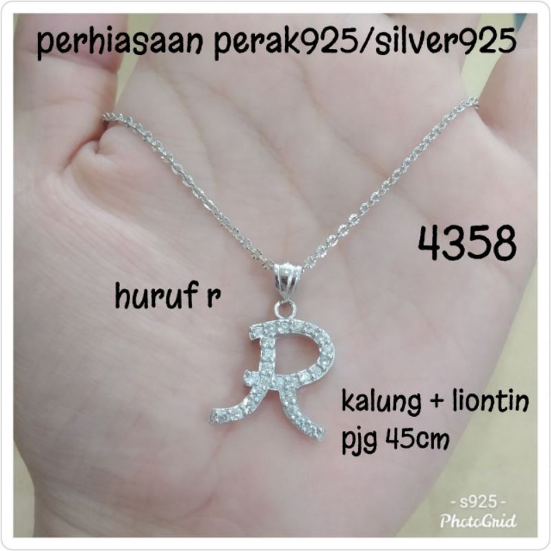 KALUNG+LIONTIN HURUF R PUTIH 4358 PERAK 925 #FMA