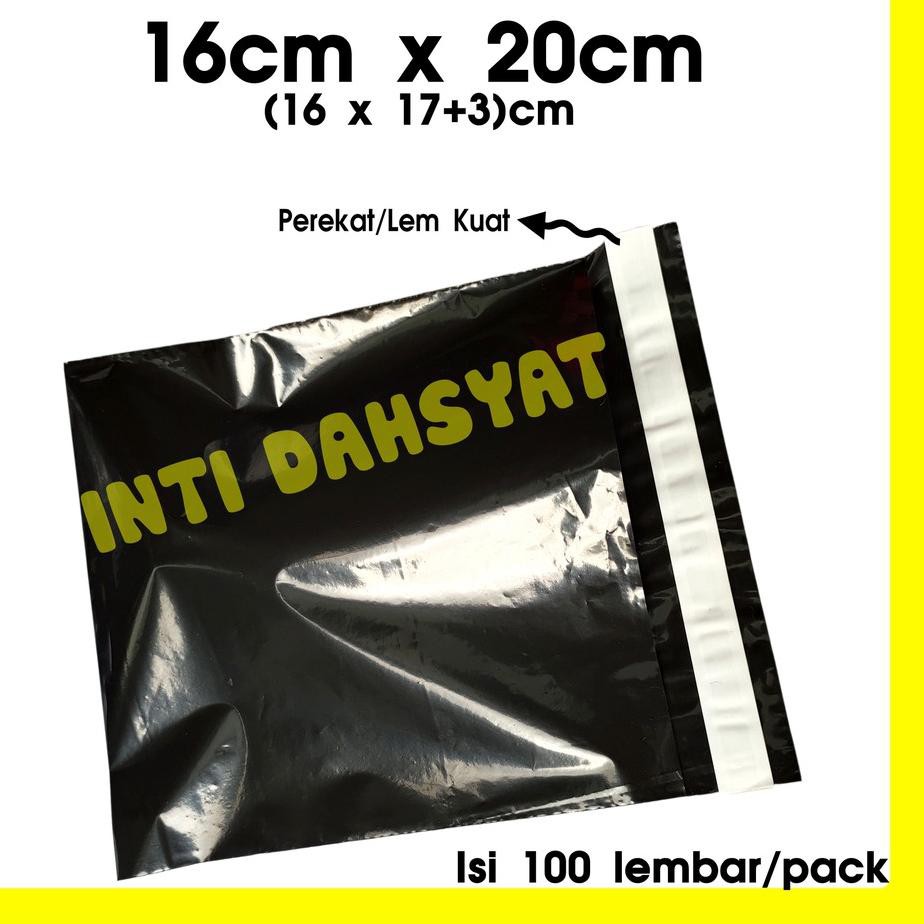 

[Terhebat se-RI] POLYMAILER HITAM GLOSSY 16x20 (16x17 +3 Sealtape) Isi +/- 100lembar/pack Plastik Ke
