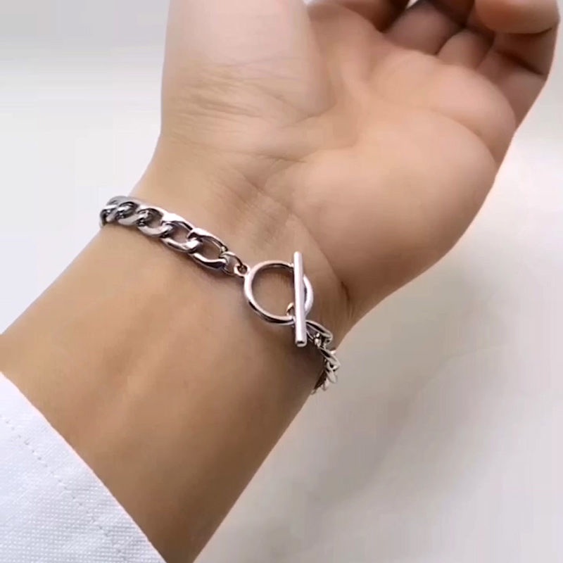 Korean O-shaped Buckle Silver Bracelet Personality Simple Thick Bracelet Titanium Steel Jewelry