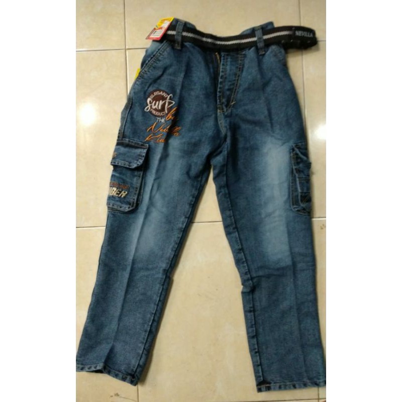 celana jeans cargo panjang anak usia 7-13 th