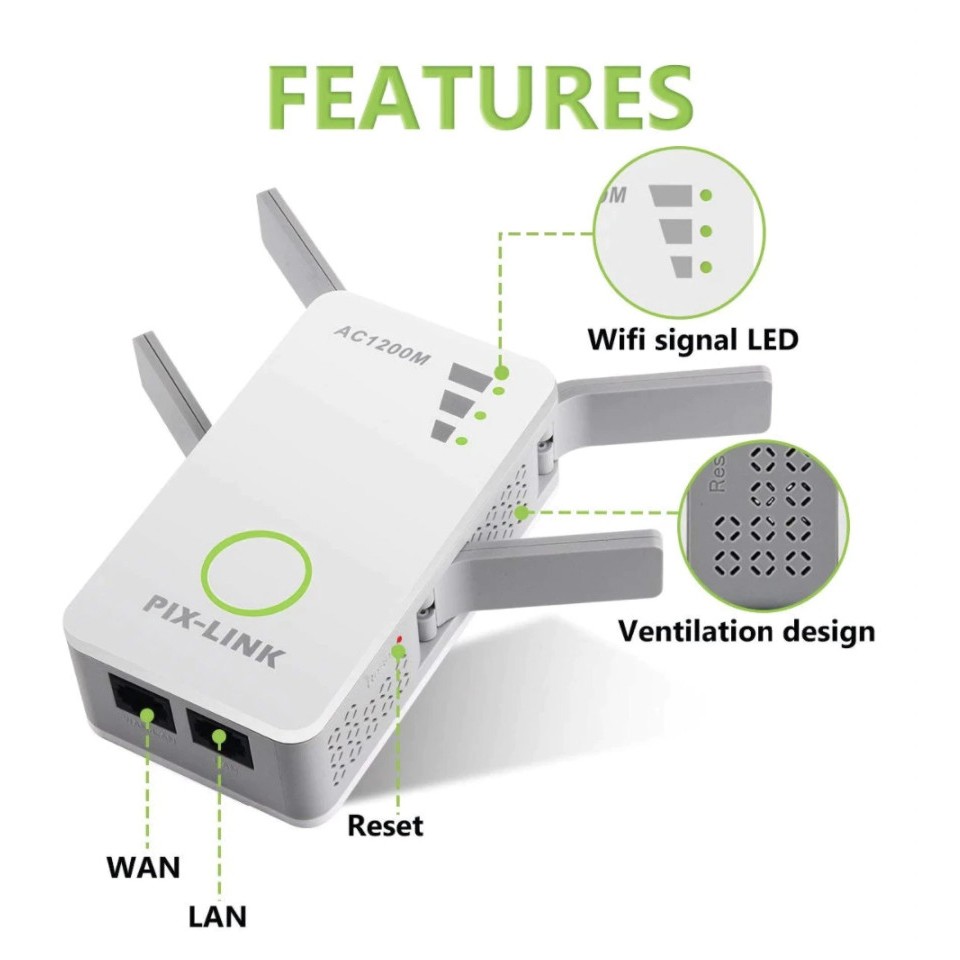 PIXLINK - LV-AC09 Dual Band AP 1200Mbps Wireless Wifi Repeater